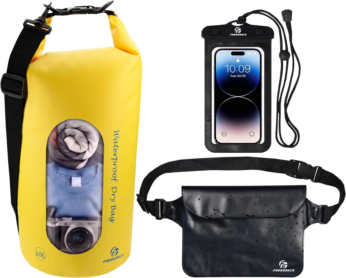 Freegrace Waterproof Dry Bag with Double Zip-Lock, Fanny Pack & Phone Case