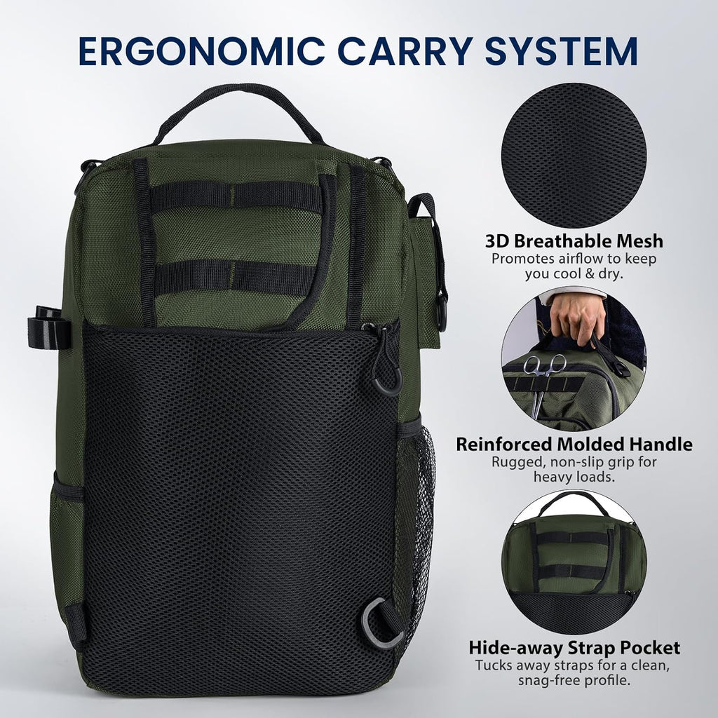 Goture Green Tactical Fishing Bag with 3 Trays,1680D Fishing Backpack