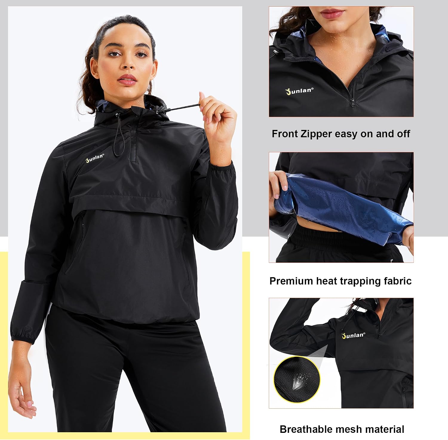 Junlan Sauna Suit for Women Sweat Jacket Gym Workout Vest Sweat Suits
