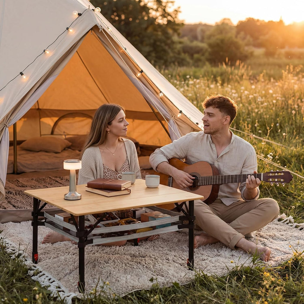 Join Nature Bamboo Folding Camping Table, Aluminum Adjustable Outdoor Table
