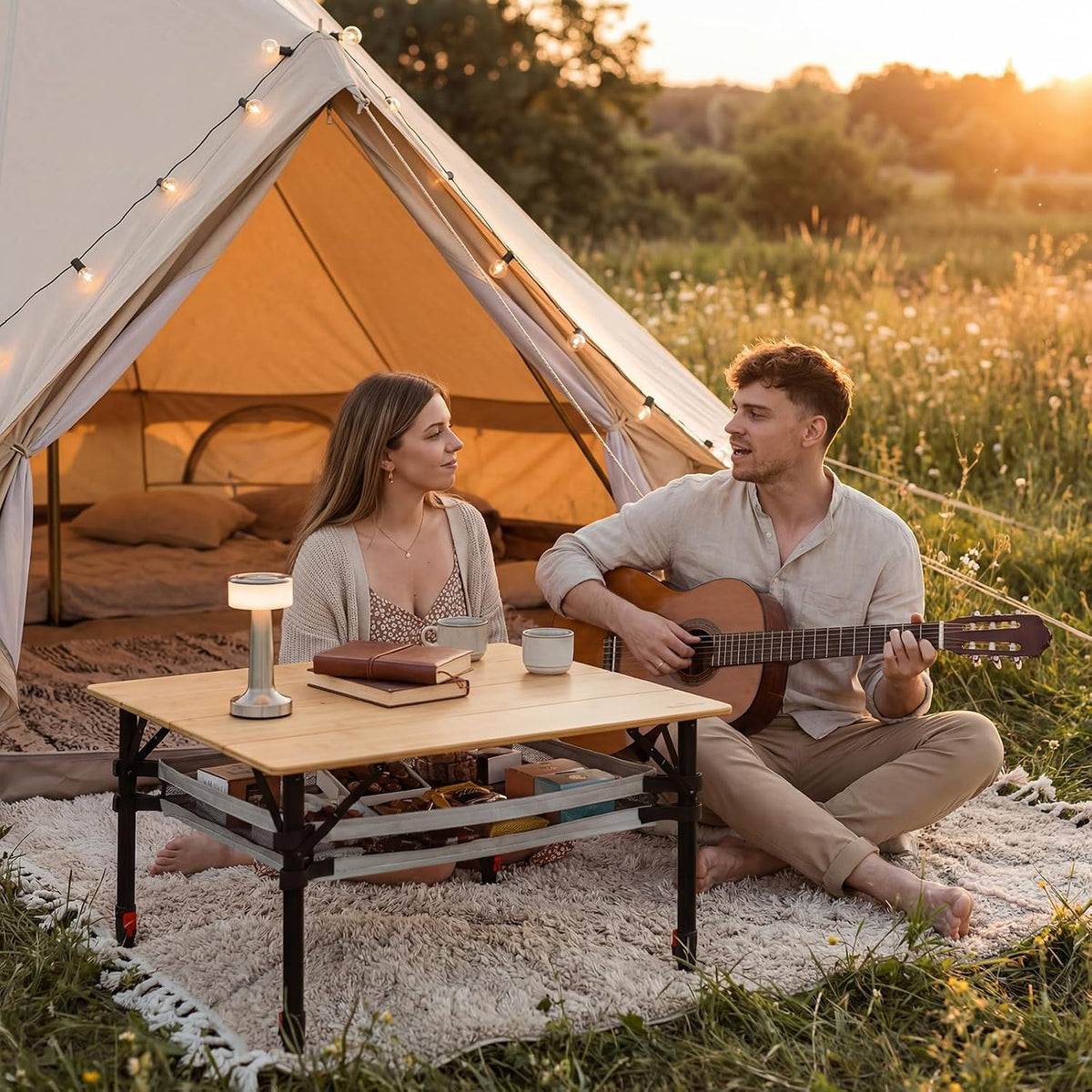 Join Nature Bamboo Folding Camping Table, Aluminum Adjustable Outdoor Table