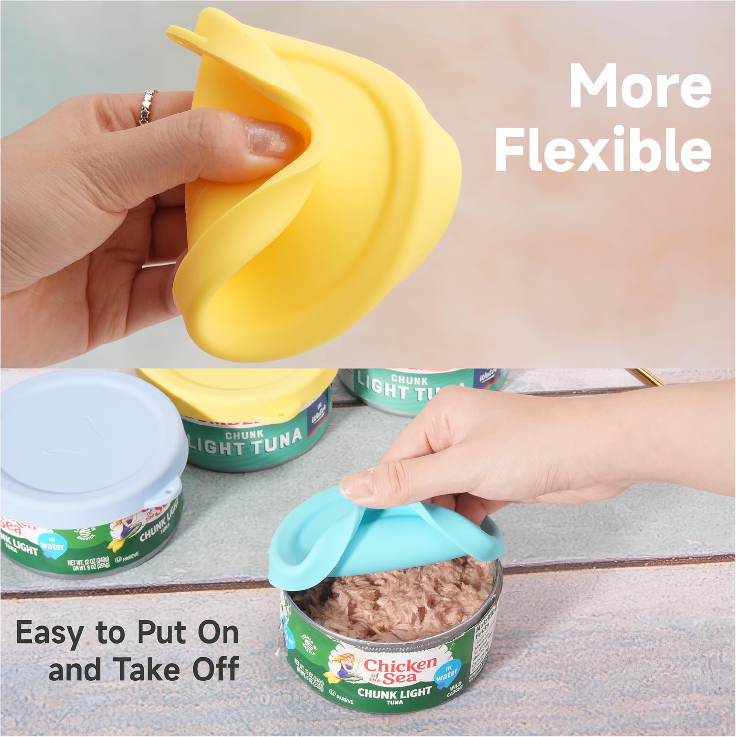 4PCs 4-inch Silicone Tuna Can Lids for 12oz Bumble Bee | Chicken of the Sea | StarKist Tuna Can, Reusable Can Topper, Can Cover for Canned Good, Freezer & Dishwasher Safe (Can NOT Included)