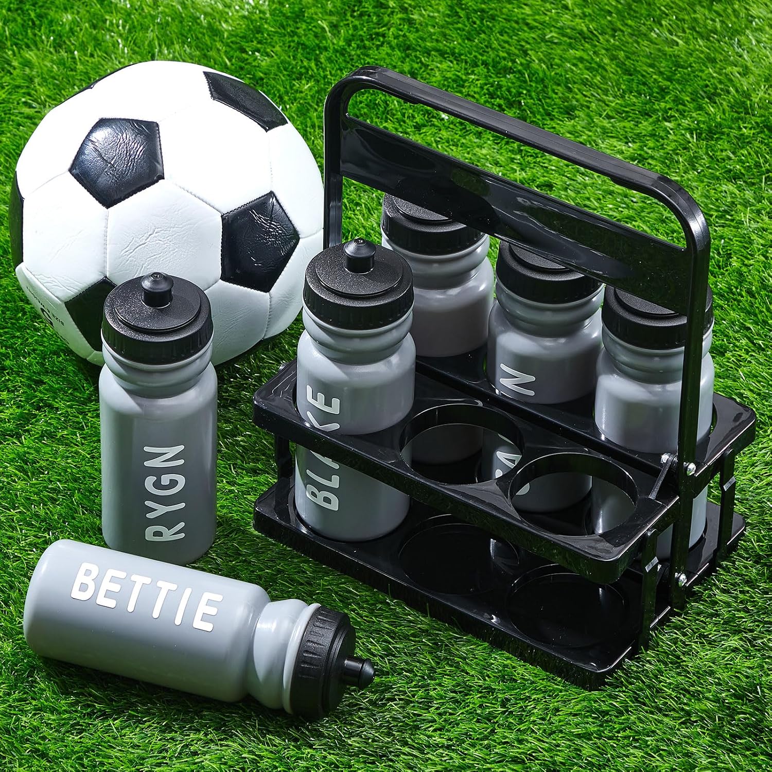 Suclain Squeeze Water Bottles with Carrier, 14 Pcs, Grey