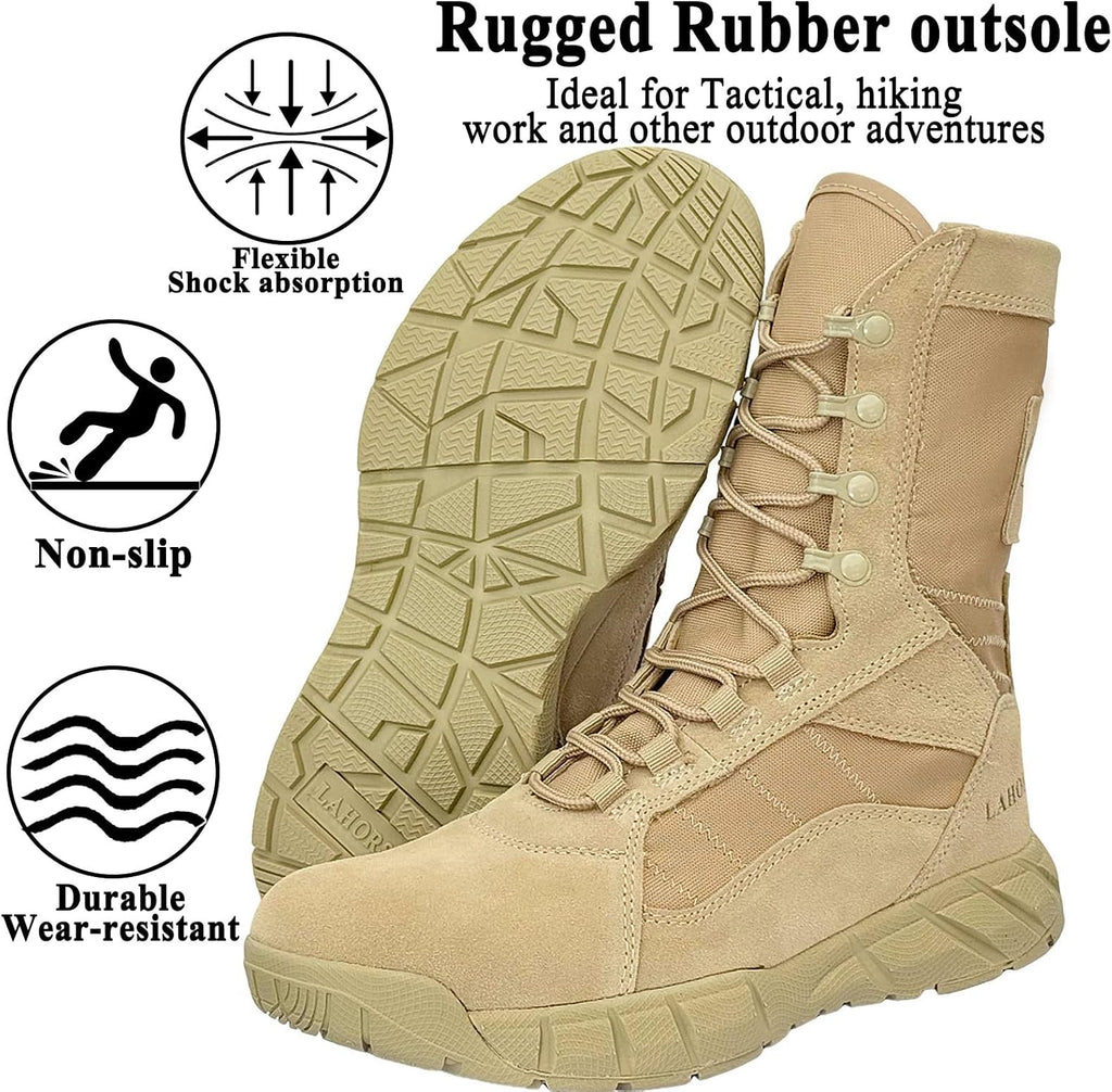Lightweight Man Tactical Military Boots Combat Boots Anti-Collision Side Zipper Training Lace Up Outdoor Hiking Breathable Shoe