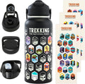 Trekking The National Parks Water Bottle with 63 Waterproof Stickers & 3 Lids (Straw, Spout, & Chug) | 32 Oz Insulated Wide Mouth Stainless Steel Bottle for Camping & Hiking | BPA-Free and Leak-Proof