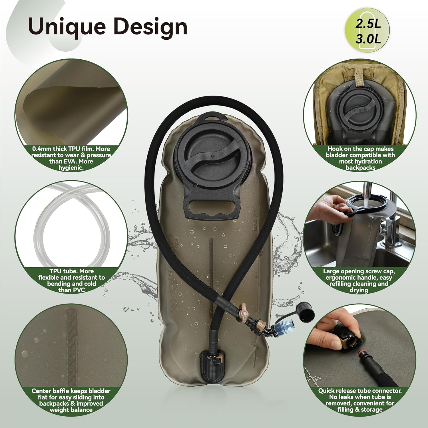 MARCHWAY 2L/2.5L/3L TPU Hydration Bladder, Ultra Durable Water Reservoir Bag with Insulated Tube for Hydration Pack for Cycling, Hiking, Running, Climbing, Biking