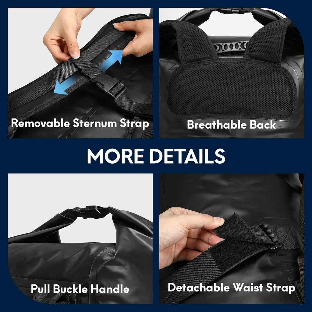 Haimont Large Waterproof Roll Top Dry Backpack 60L, Black