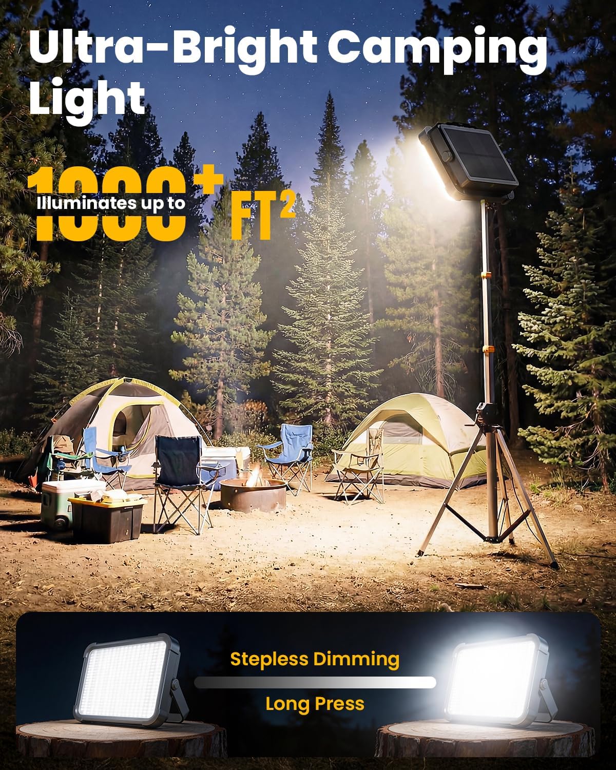 Solar Camping Lantern, 26800mAh Ultra Long Lasting Rechargeable LED Lantern with 4 Light Modes, IP65 Waterproof Portable Tent Light for Power Outage, Emergency, Hiking, Camping Essentials