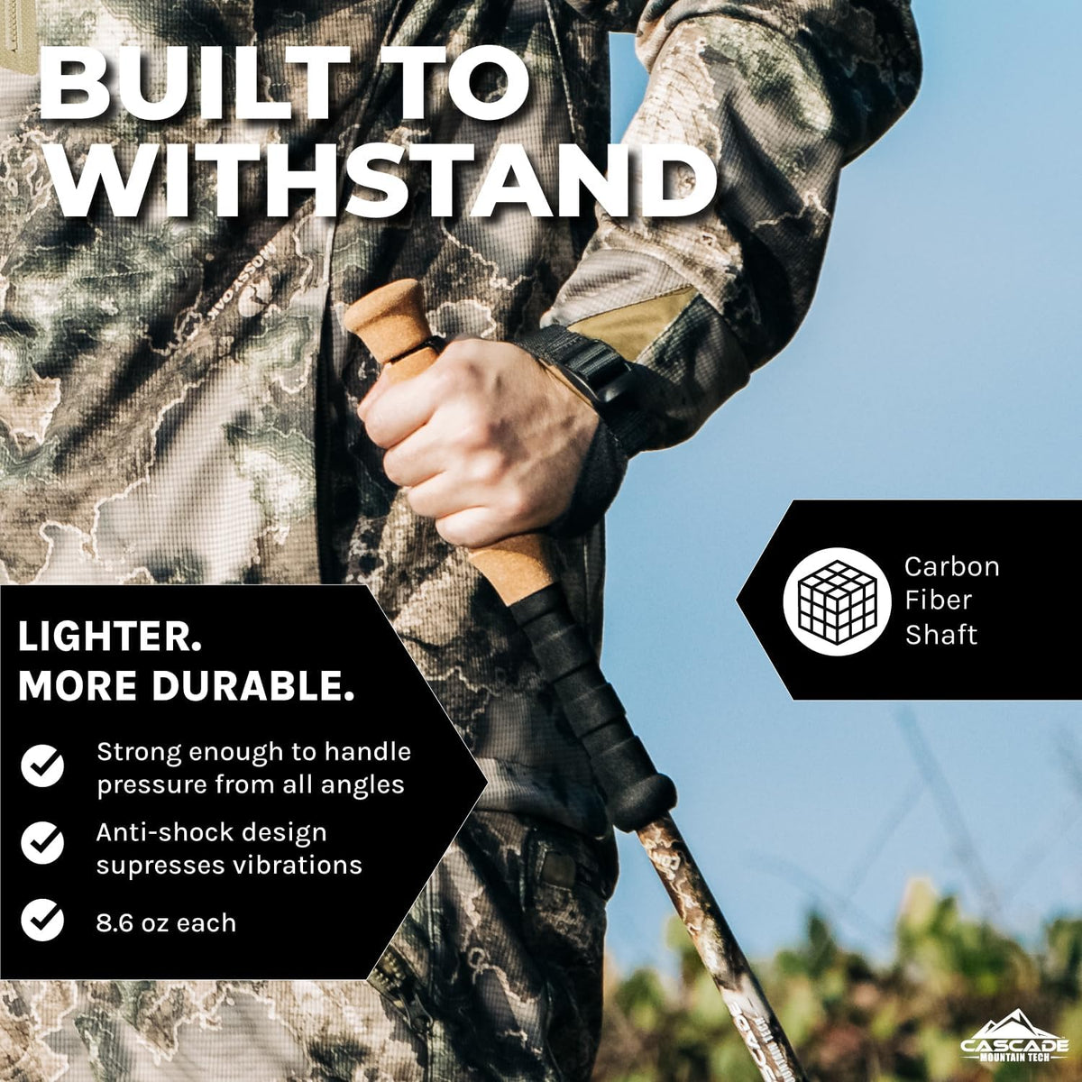 Cascade Mountain Tech Trekking Poles - Carbon Fiber Monopod Walking or Hiking Sticks with with Accessories Mount and Adjustable Quick Locks