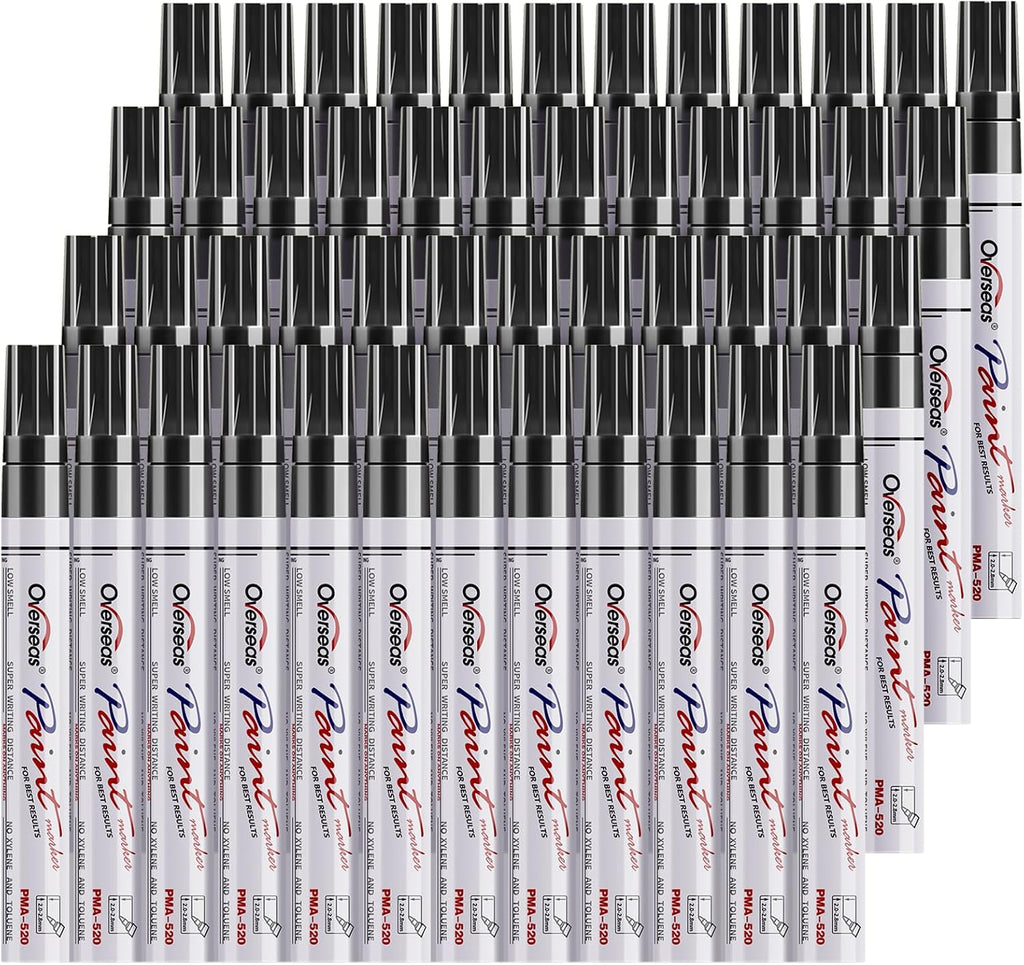 Overseas 48 Black Paint Pens Permanent Markers, Oil Based Paint Markers