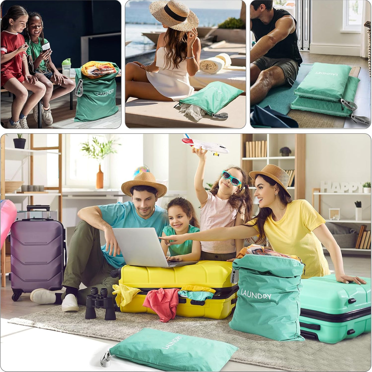 WiseBoy 2-Pack Laundry Bags, Travel Dirty Clothes Bag Zippered with Handle