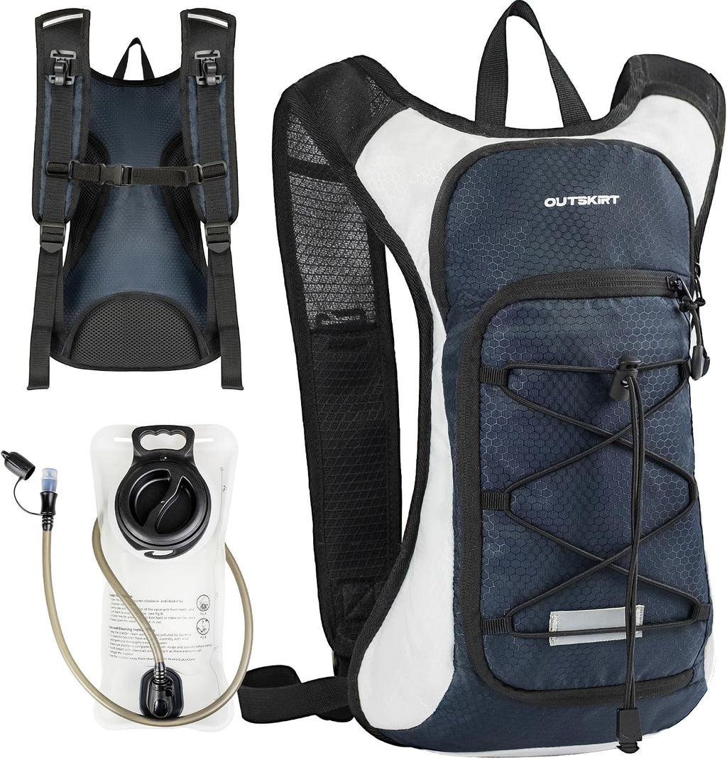 OUTSKIRT Hydration Backpack with 2L Water Bladder, Lightweight and Breathable Running Hydration Pack, Water Backpack for Hiking, Cycling, Trail Running, Marathons & Outdoor Adventures for Men Women