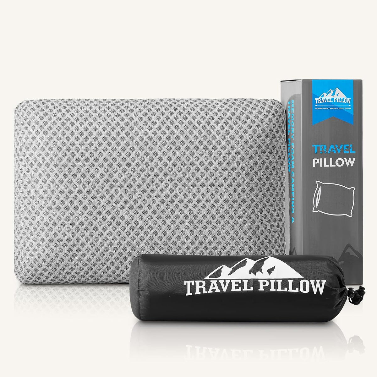 Travel Pillow Memory Foam Pillows, Camping Pillow-Compressible Medium Firm, Breathable Cover, Ideal Backpacking Hiking, Bed Pillows, Airplane and Car (Light Grey, S)