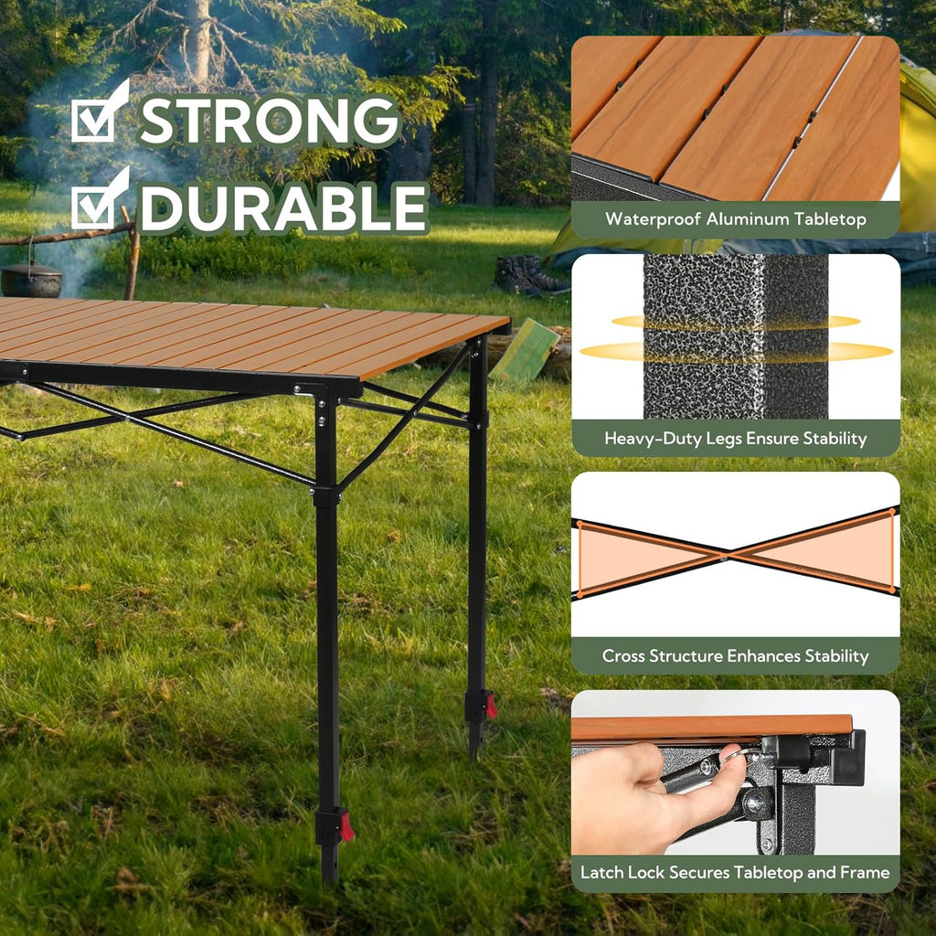 Portable Outdoor Adjustable Height Camping Table, Large for 2-6 Person