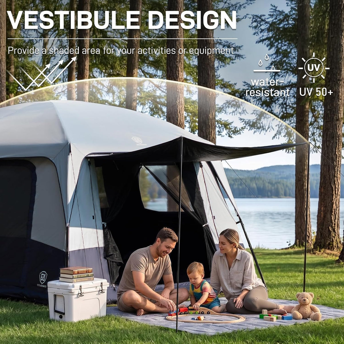 EVER ADVANCED 8/10 Person Camping Blackout Design Tent