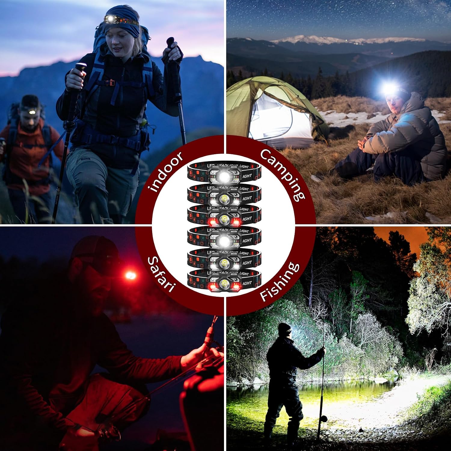 Headlamp Rechargeable 12Pack, 3000 Lumen Ultra-Light Bright Headlamp Flashlight with White Red Light, LED Headlight Motion Sensor, 5+5 Mode for Outdoor Camping Fishing Running Hiking (12)