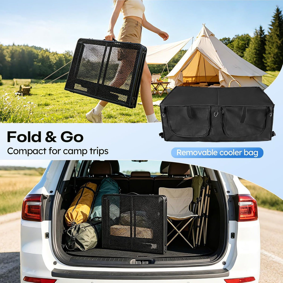 Folding Camping Table with Storage and Insulated Cooler Bag