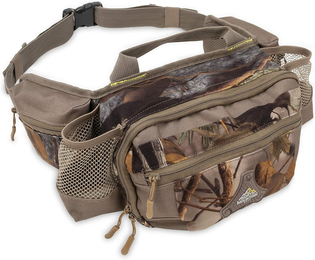 North Mountain Gear Camouflage Fanny Pack - Lightweight & Waterproof Hunting Waist Pack For Outdoor, Hiking Camping Accessories (Mossy Oak Bottomland)