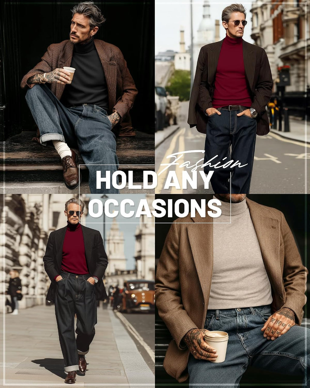 Ficerd 3 Pack Men's Big and Tall Turtleneck Shirts