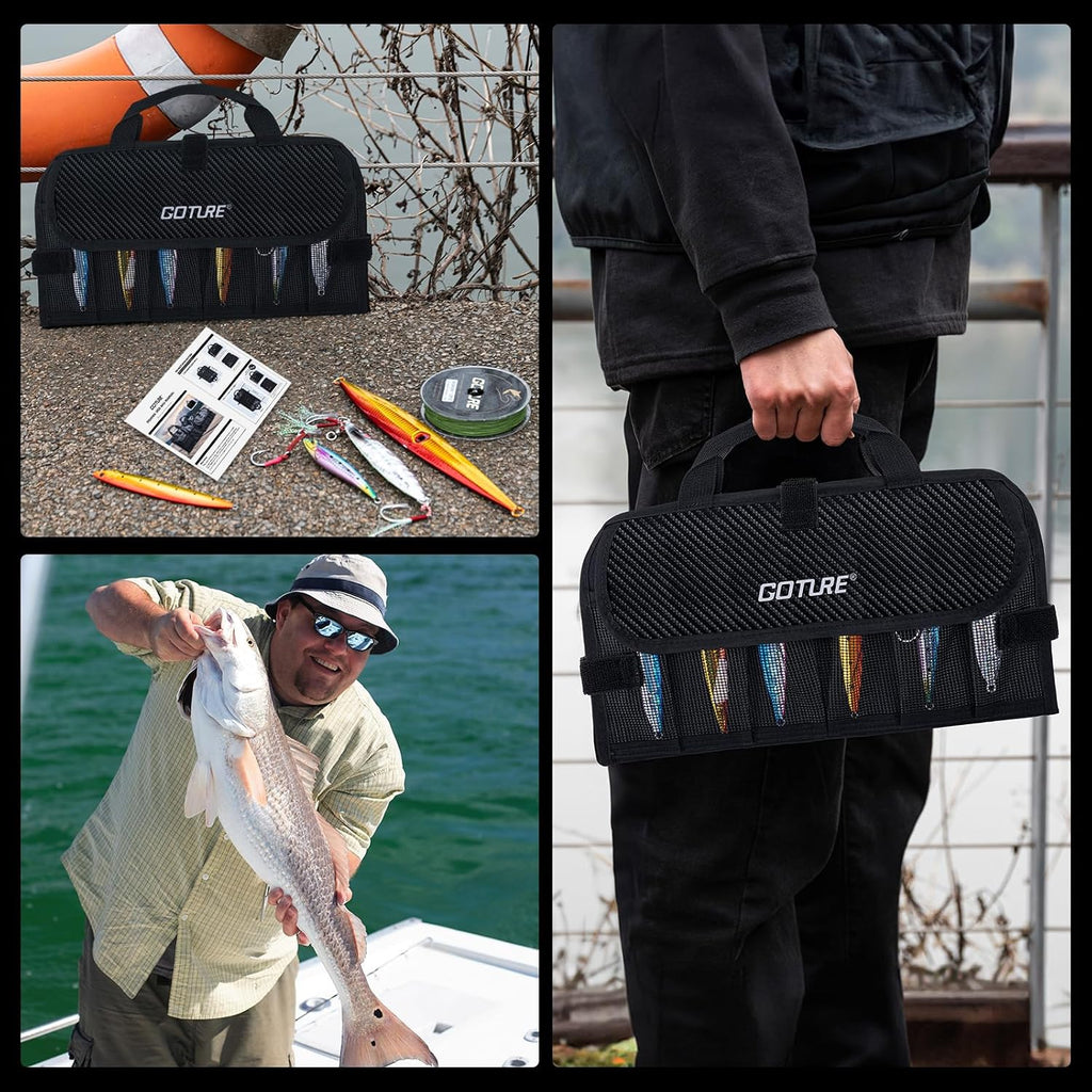 Goture Fishing Jig Bag,20 Mesh Pockets Lure Storage Bag,12.99"x7.09"