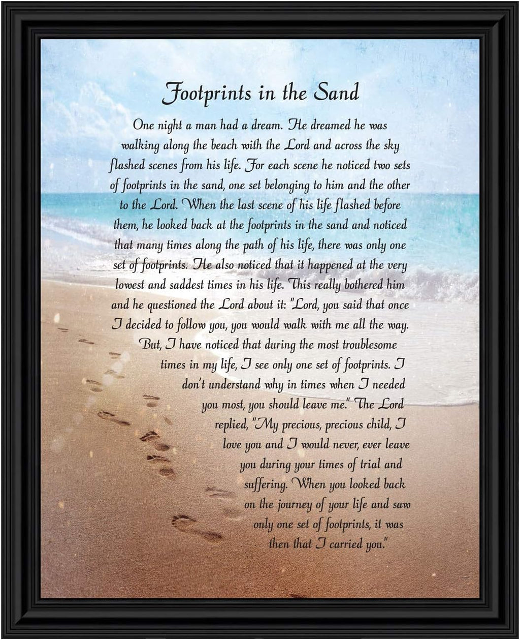 Footprints in the Sand Inspirational Wall Art, Beach Decor, Christian Gifts for Women and Men, Christian Wall Decor, Get Well Soon, Encouraging Scripture Wall Art, Framed Sympathy Gift 2102B