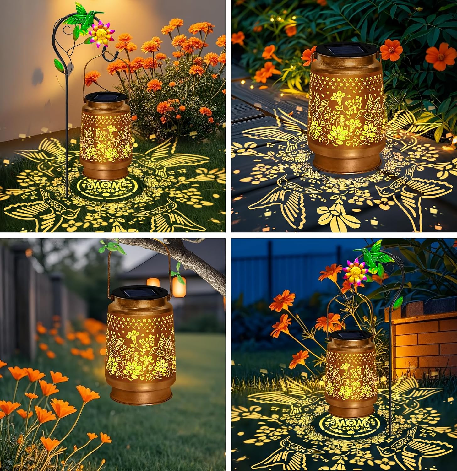Solar Garden Lights Outdoor Decor, Hummingbird Lantern with Shepherd Hook