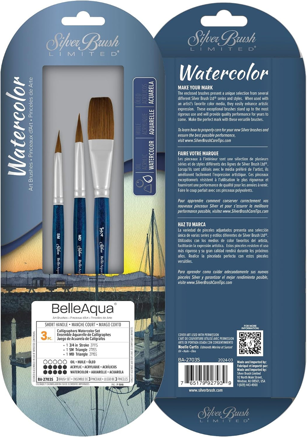 Silver Brush Limited BelleAqua Calligraphers Watercolor Brush Set, 3pc