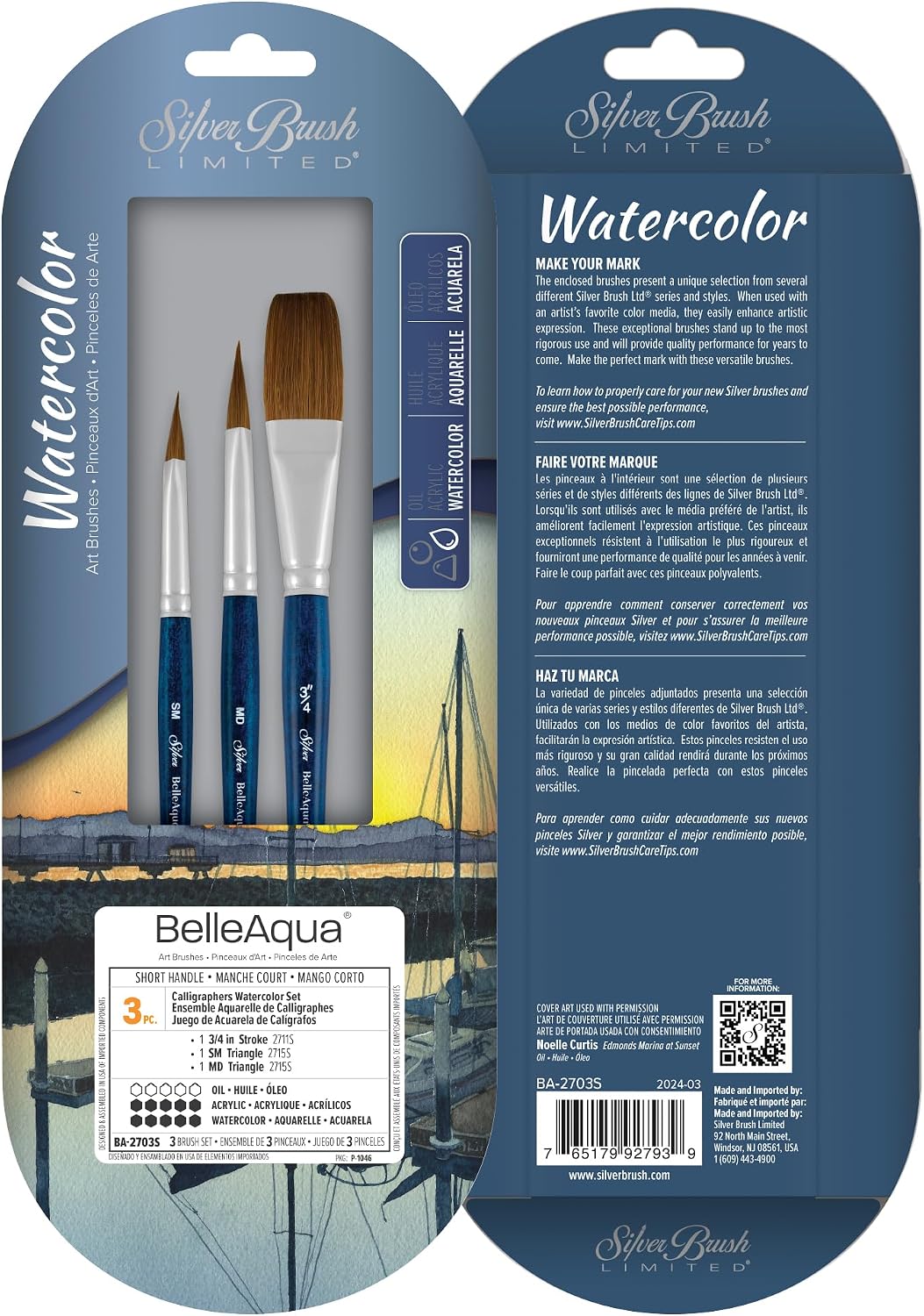 Silver Brush Limited BelleAqua Calligraphers Watercolor Brush Set, 3pc