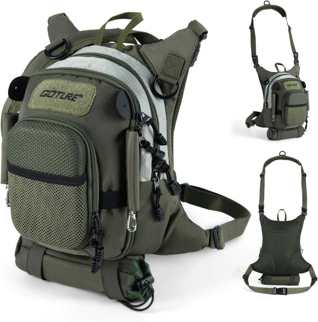 Goture Fly Fishing Chest Pack with Hard Shell Pocket & Water Bottle Holder