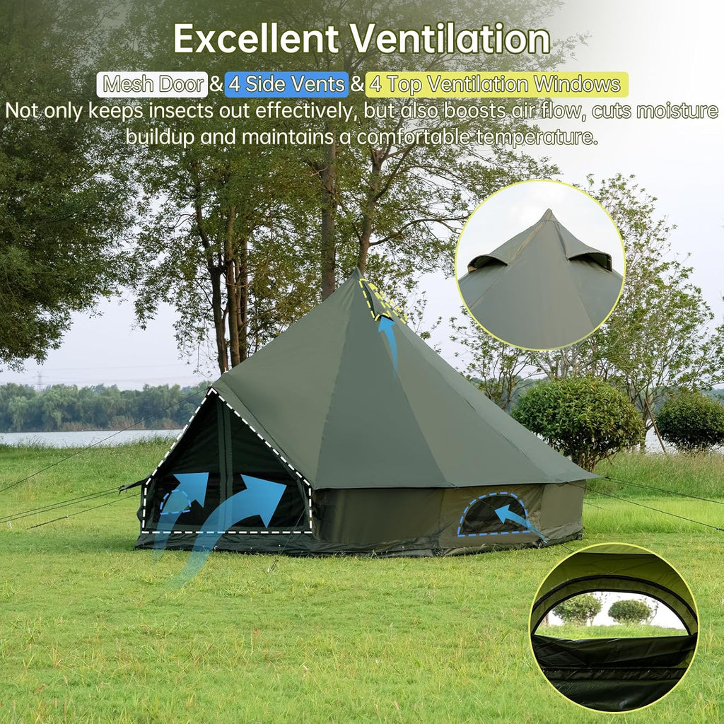 Bell Tent with Stove Jack, 13.1/16.4ft 4 Season Yurt Tent