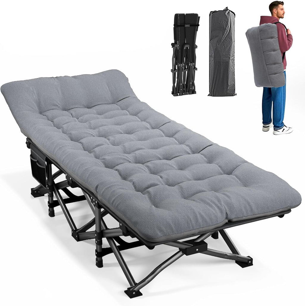 ATORPOK Camping Cot for Adults with Comfortable Cushion, Folding Bed