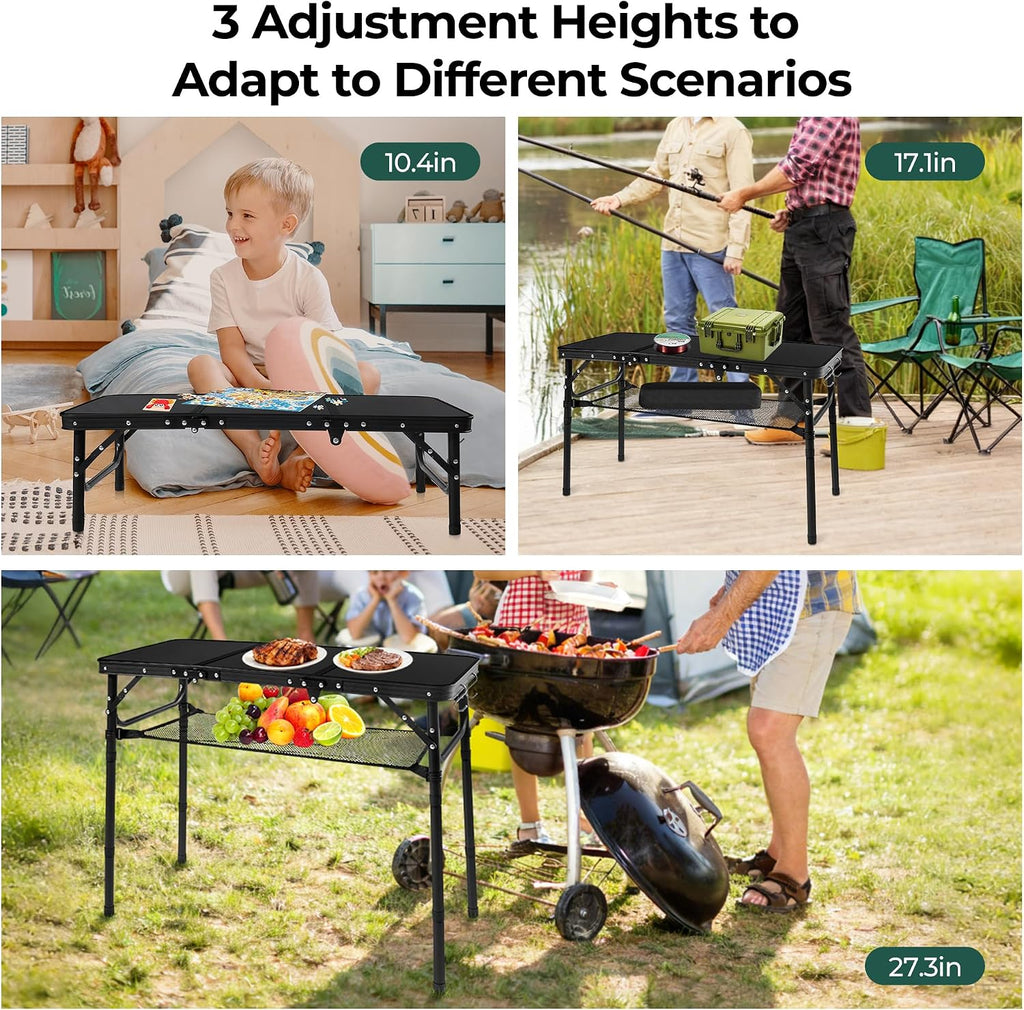 3ft Folding Camping Table with 3 Adjustable Height Max 27.3 Inch