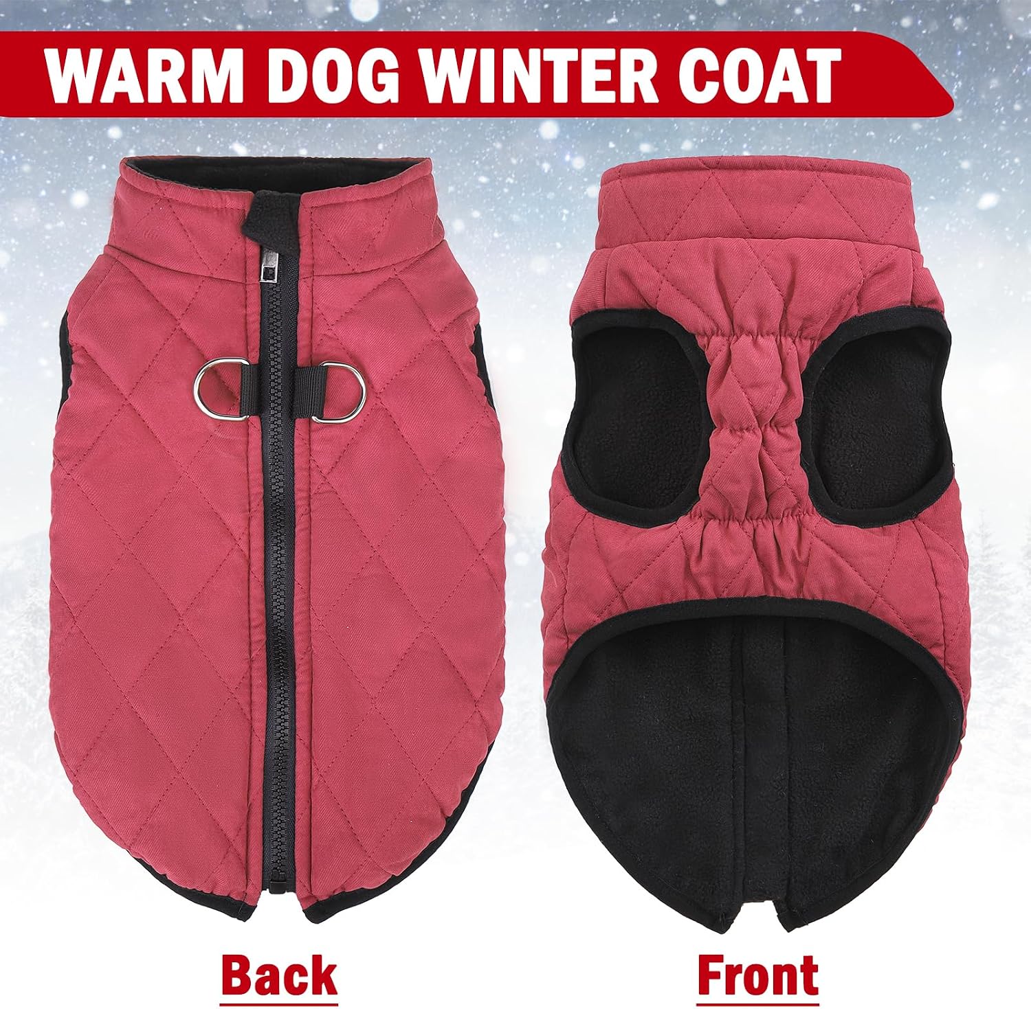 SCENEREAL Winter Dog Vest Coat with Harness Built in for Small Dogs, Red XS