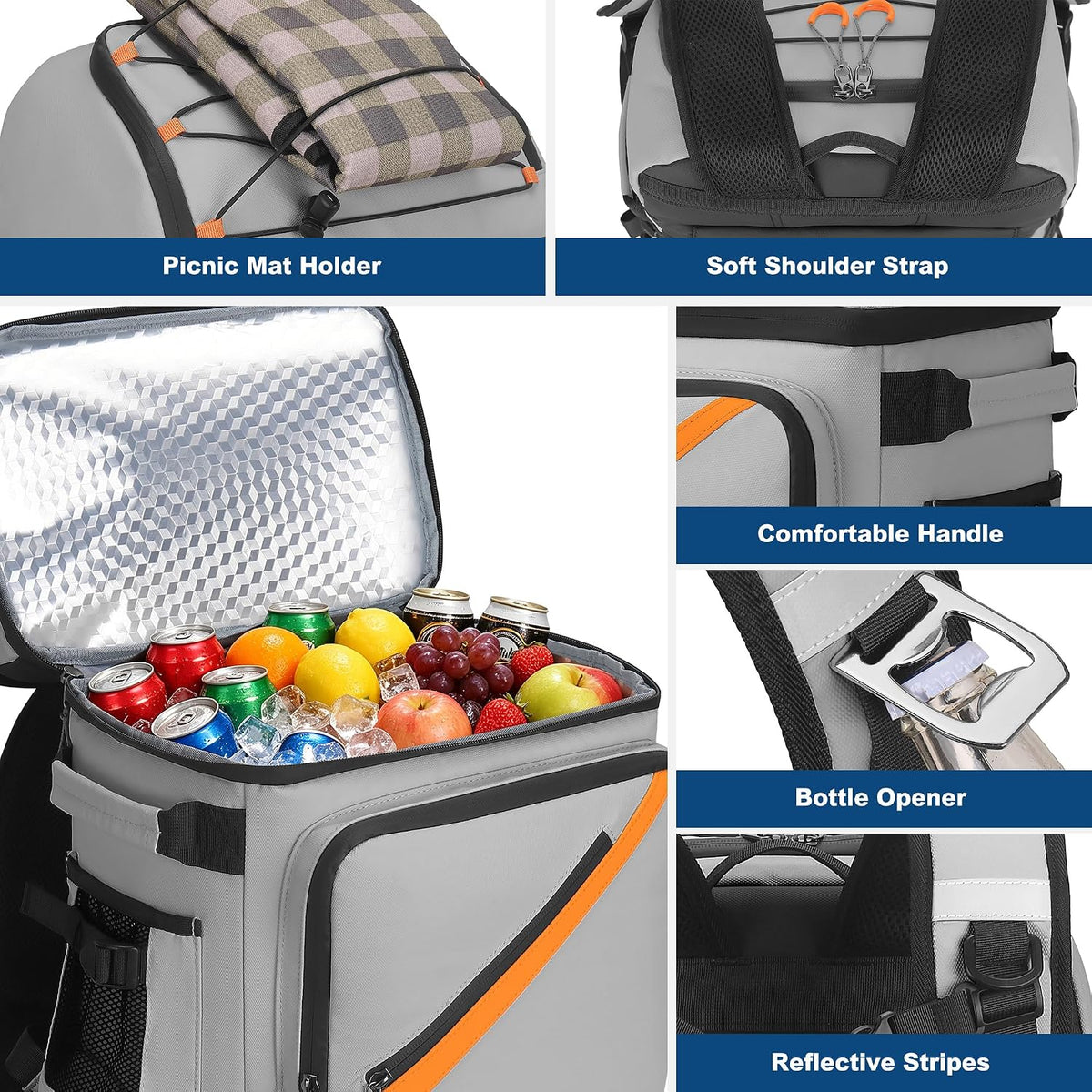 50 Can Large Waterproof Insulated Cooler Backpack, Leakproof Lunch Ice Bag