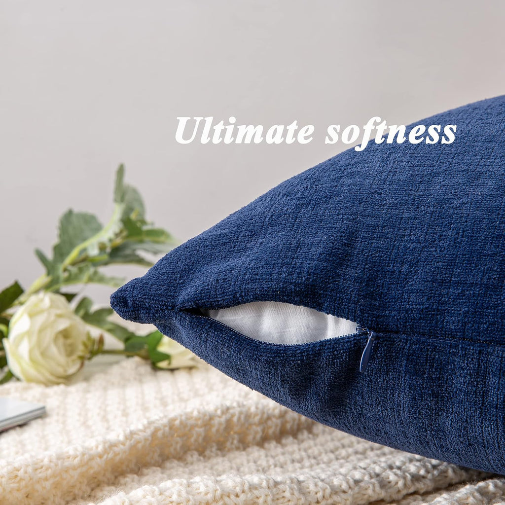 GAWAMAY Decorative Square Throw Pillow Covers 18"x18" Inch Set of 2, Super Soft Chenille Pillows Cover Fall Pillowcase for Living Room Bedroom Sofa Couch Cushion Cover Navy Blue 45x45cm (Only Covers)