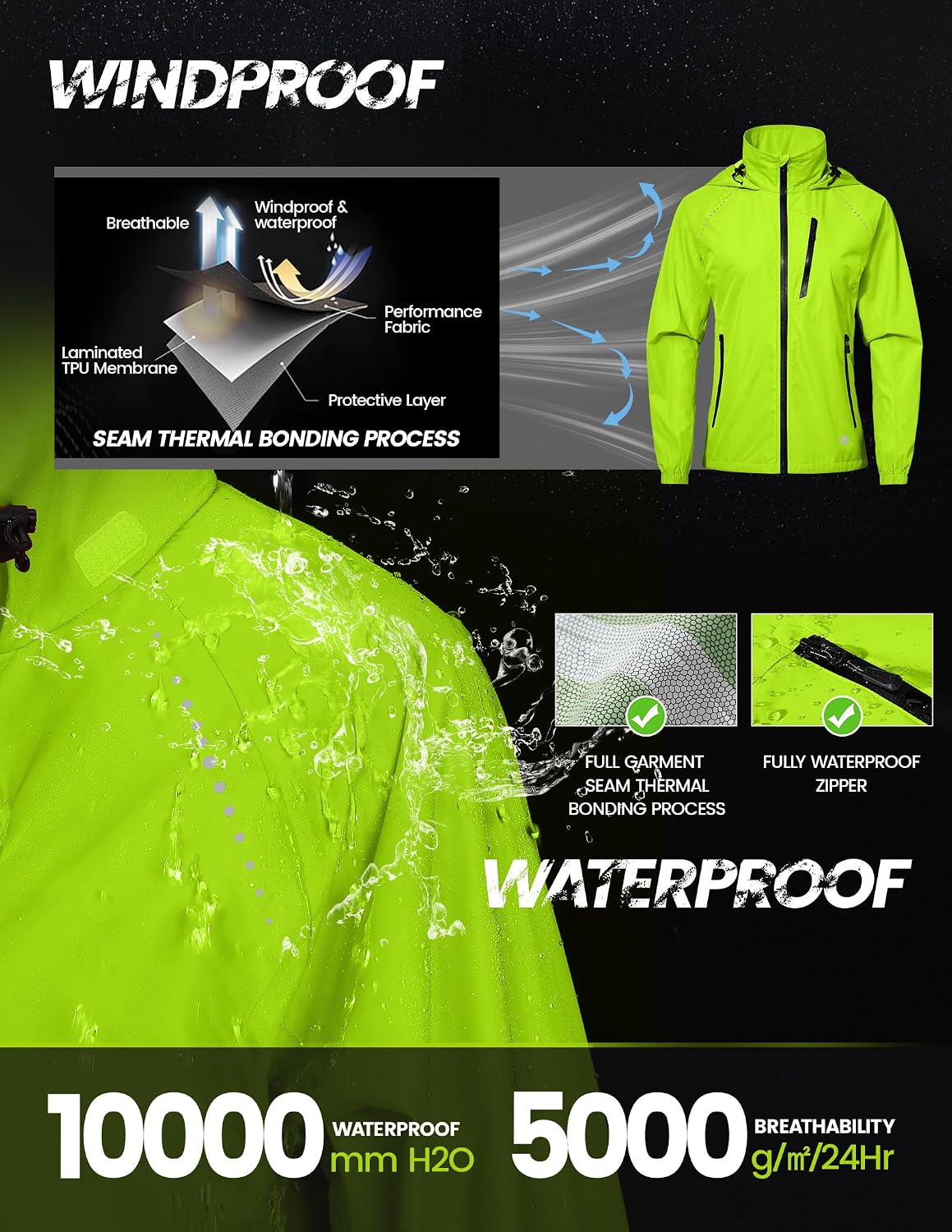 Nepest Womens Cycling Rain Jackets Biking Windbreaker with Hood UPF 50+