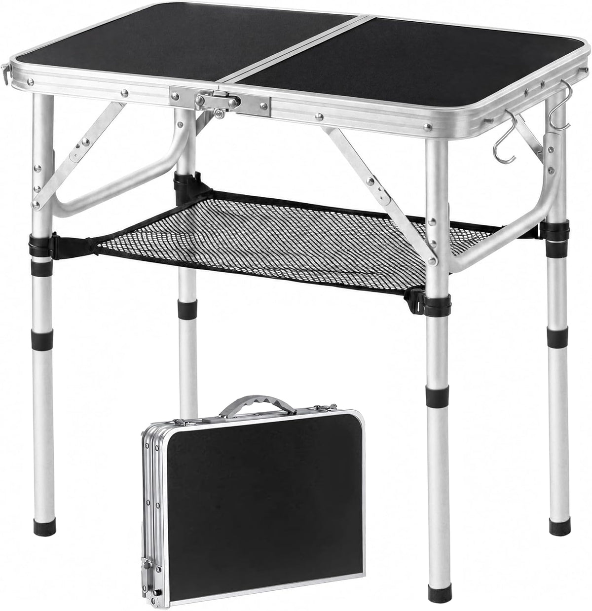 Small Folding Table 2ft, Portable Camping Table with Mesh Holder, 24"x 16"