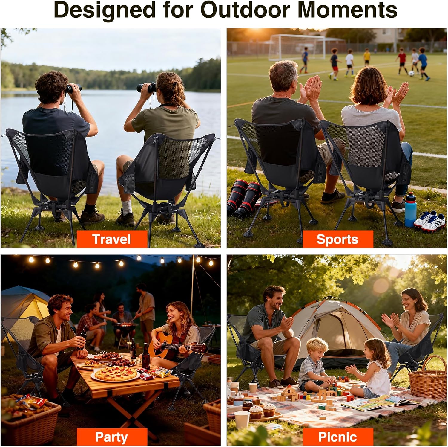 Trakiom 360 Swivel Folding Camping Chair Mesh Back Anti Sink 300 LBS