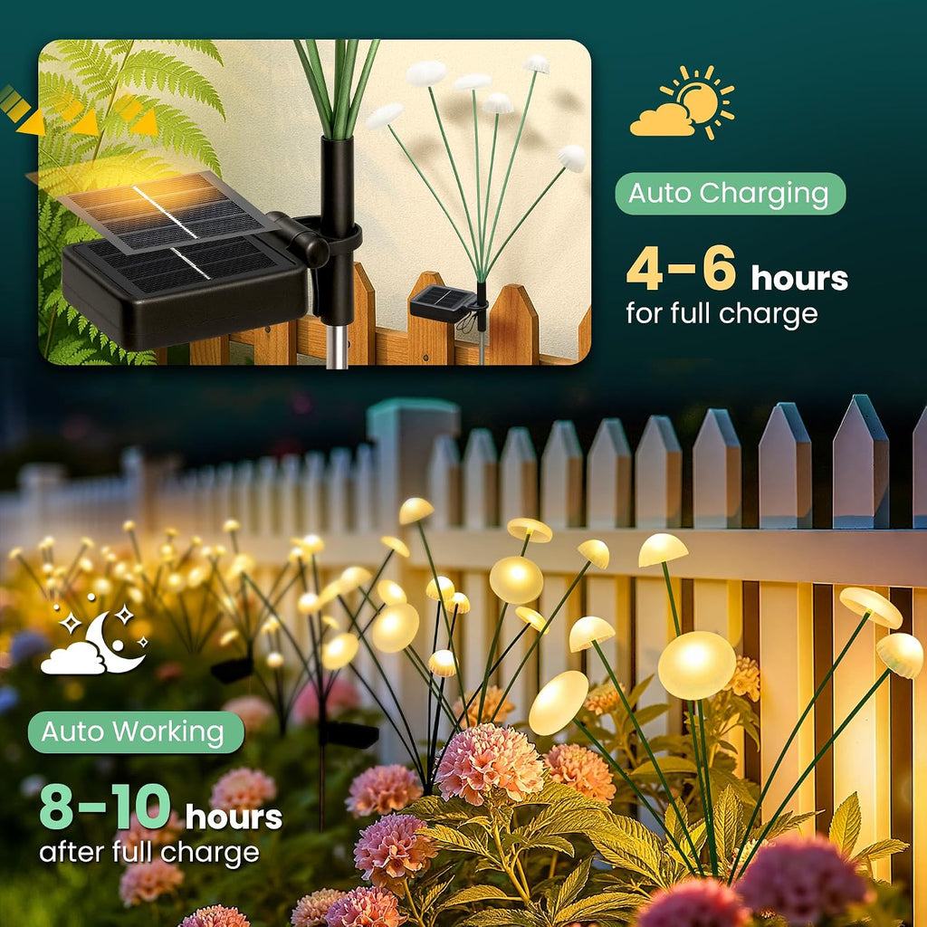 Solar Garden Lights, 2pack Swaying Mushroom Solar Lights
