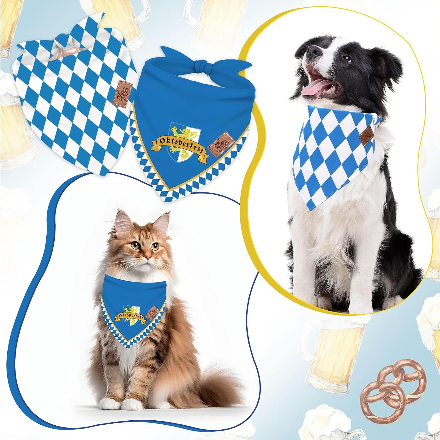 JarThenaAMCS 2Pcs Oktoberfest Dog Bandana German Bavarian Beer Triangle Pet Scarf Adjustable Pet Neckerchief for Medium Large Dog Cat Birthday Costume Accessories