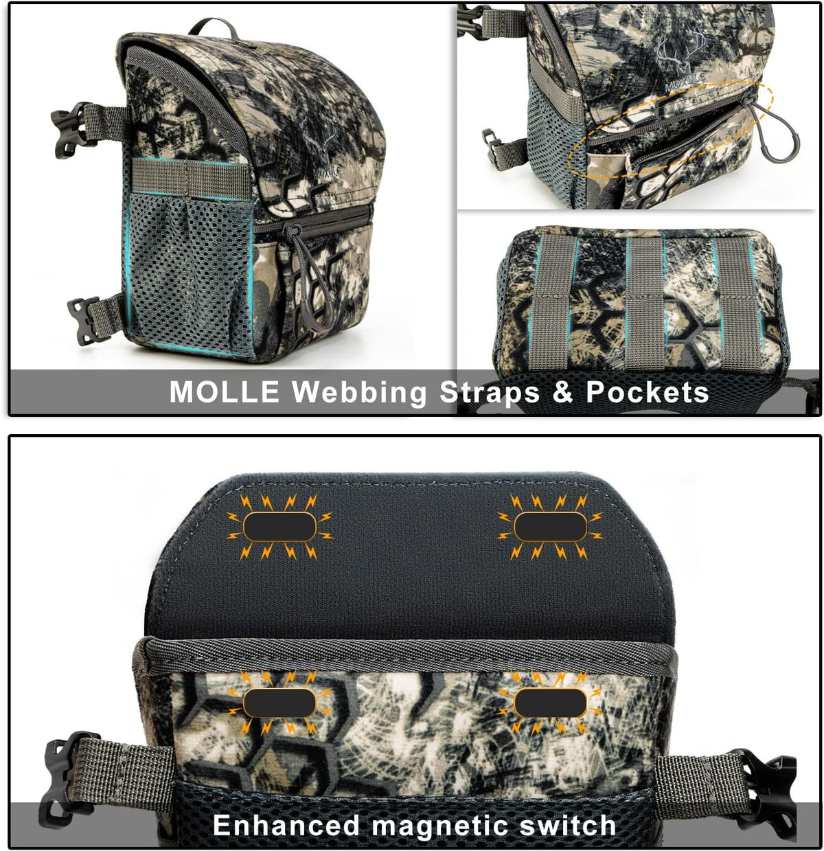 MOXULE Binocular Harness Chest Pack: Bino Case, Magnetic Lid, Rain Cover