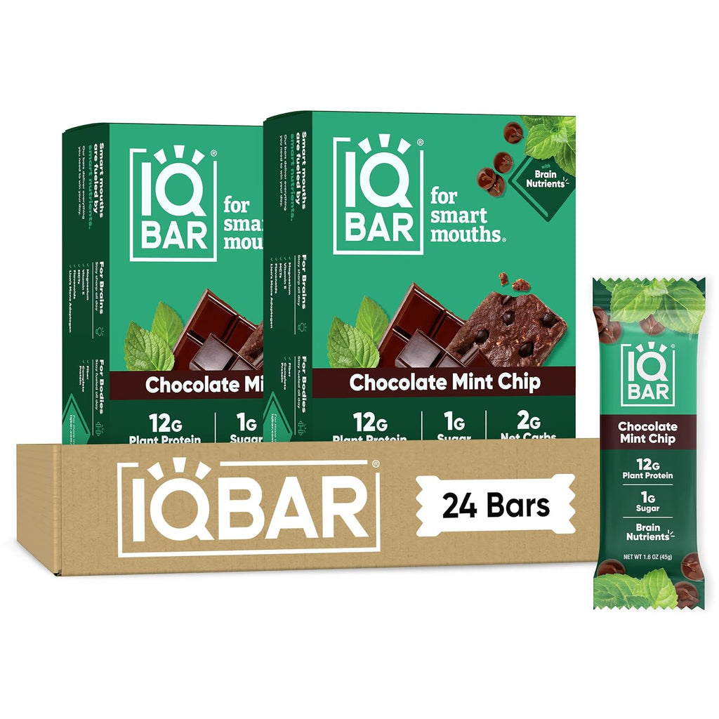 IQBAR Clean Protein Bars, Low Sugar Keto, Chocolate Mint Chip 24-Count