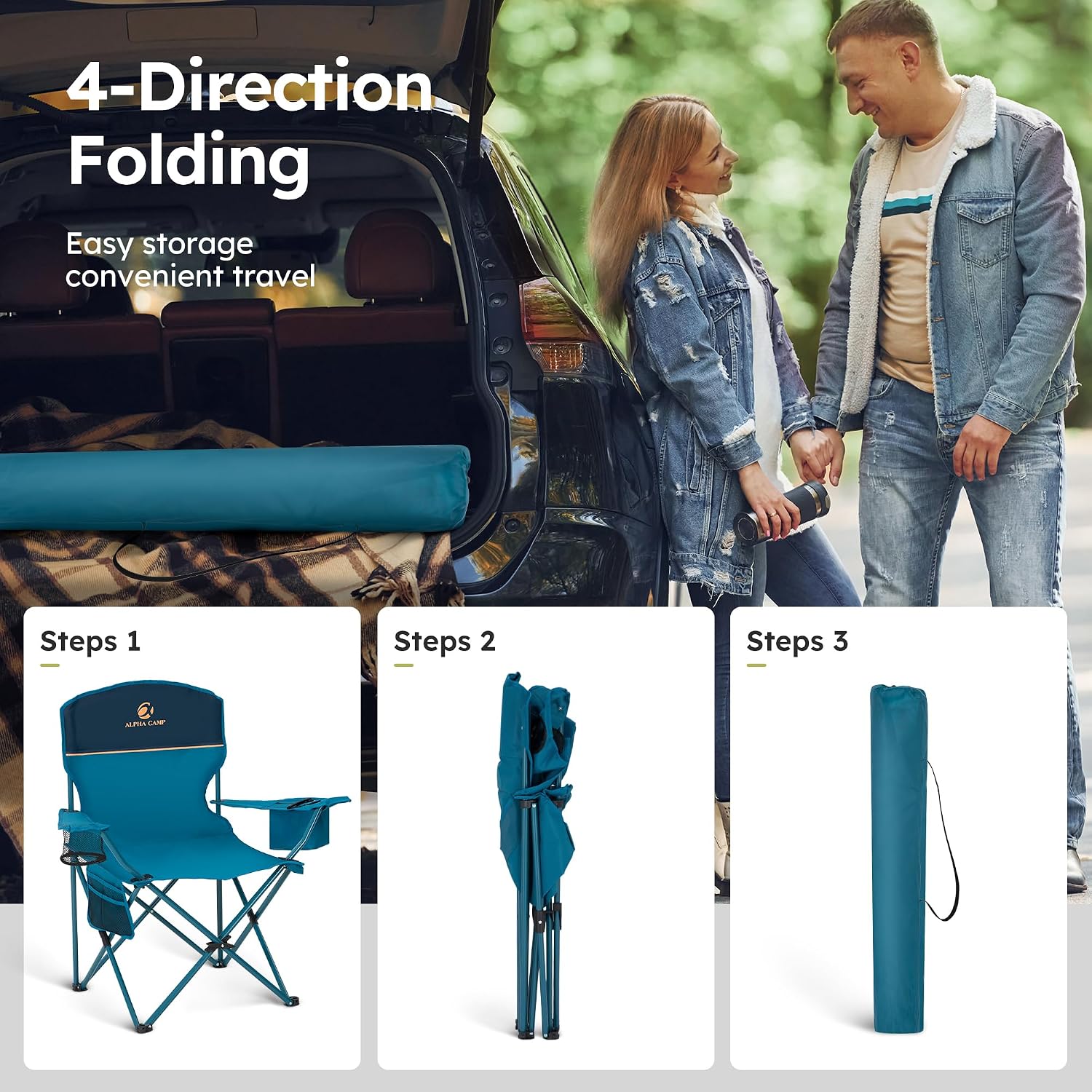 ALPHA CAMP 2-Pack Folding Camping Chair with Cooler Bag & Lumbar Support