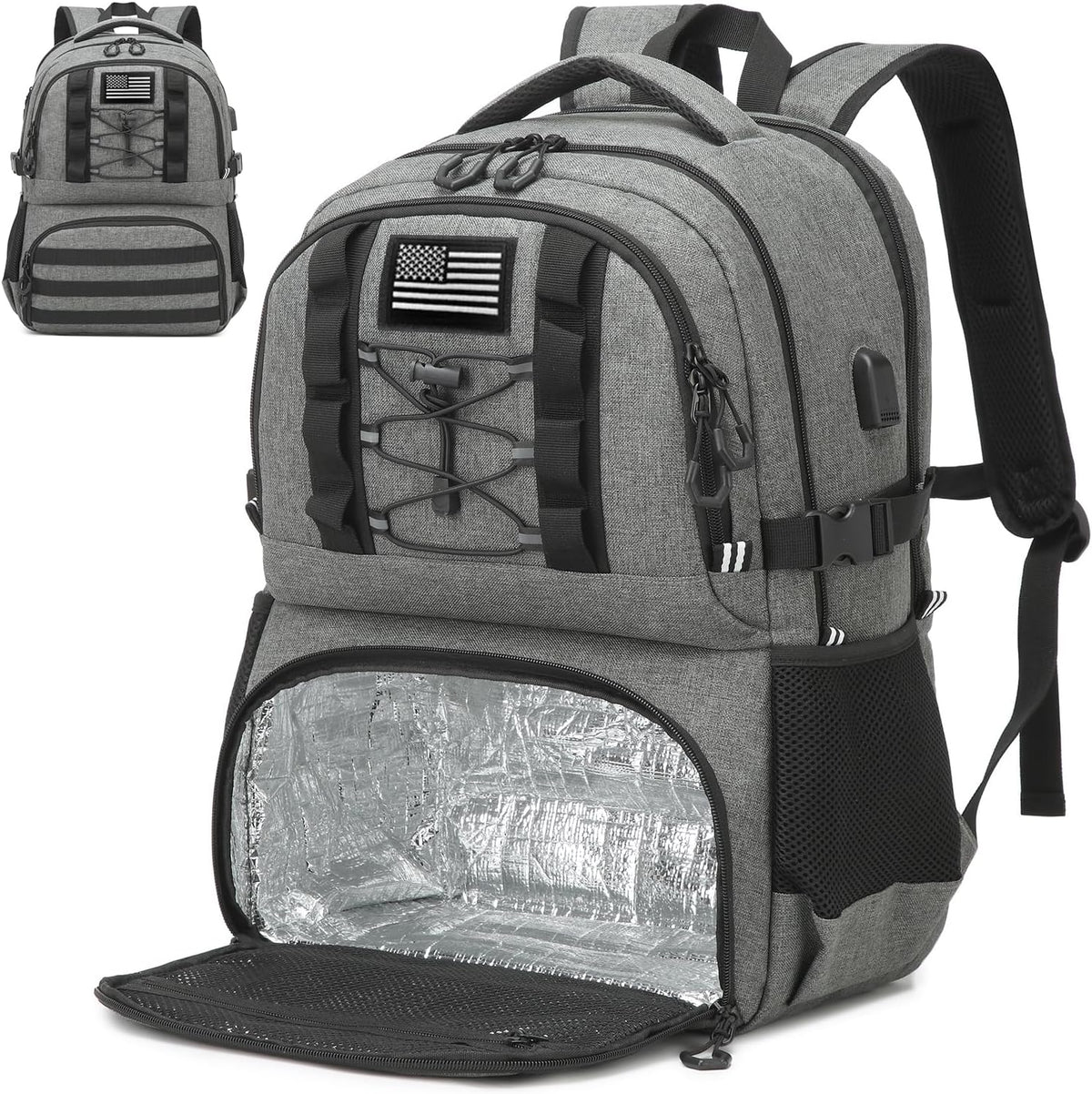 40L Laptop Lunch Backpack for Men with Lunch Compartment and USB Port