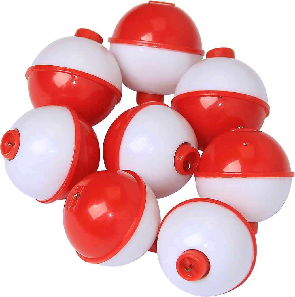 AGOOL Fishing Bobbers Set Snap Hard ABS on Red/White Fishing Floats Bobbers Push Button Round Buoy Floats Tackle Accessories Size: 0.5/0.75/1/1.25/1.5/1.75/2/2.5 Inch