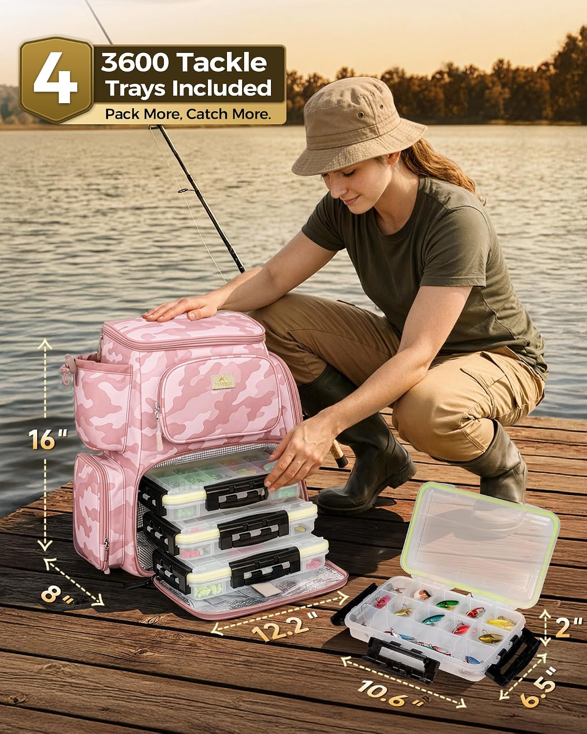 MATEIN Pro Fishing Backpack with 4 Tackle Boxes, 3600 Tackle Box Backpack