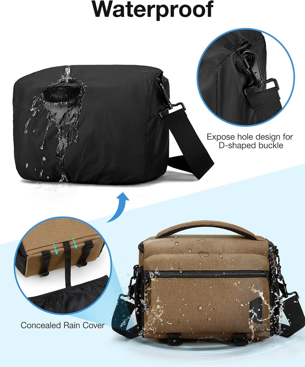 BAGSMART Camera Sling Bag with Tripod Holder & Rain Cover, Khaki