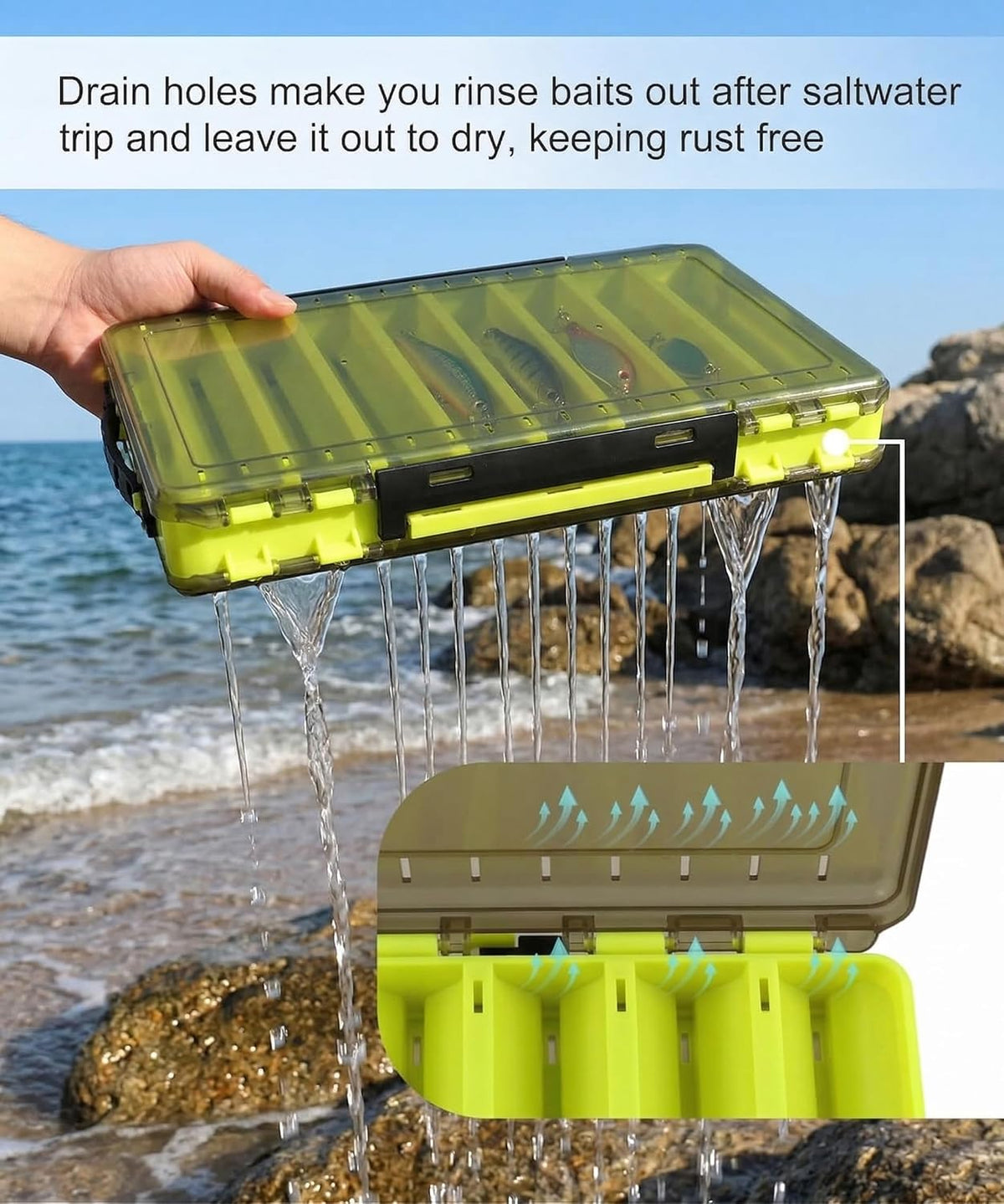 Fishing Tackle Boxes Lure Organizer: 2 Packs Hard Bait Storage Box - Double Sided Fishing Lure Case with 14 Compartments Container (Grey, L)