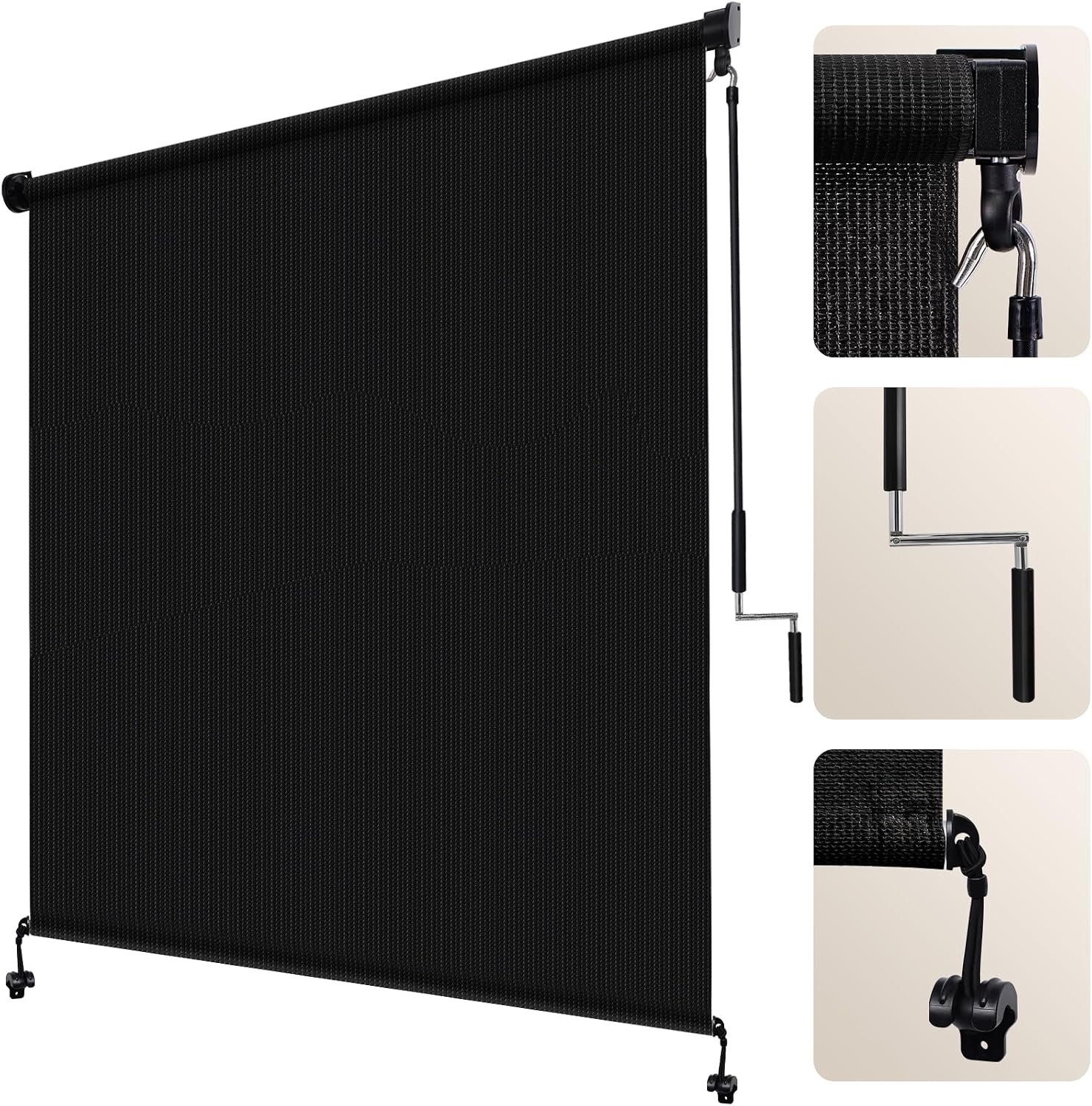 Artpuch Outdoor Roller Shade 4' W x 8' H, Black Exterior Cordless Patio Shades Roll Up Blinds for Porch Pergola Gazebo