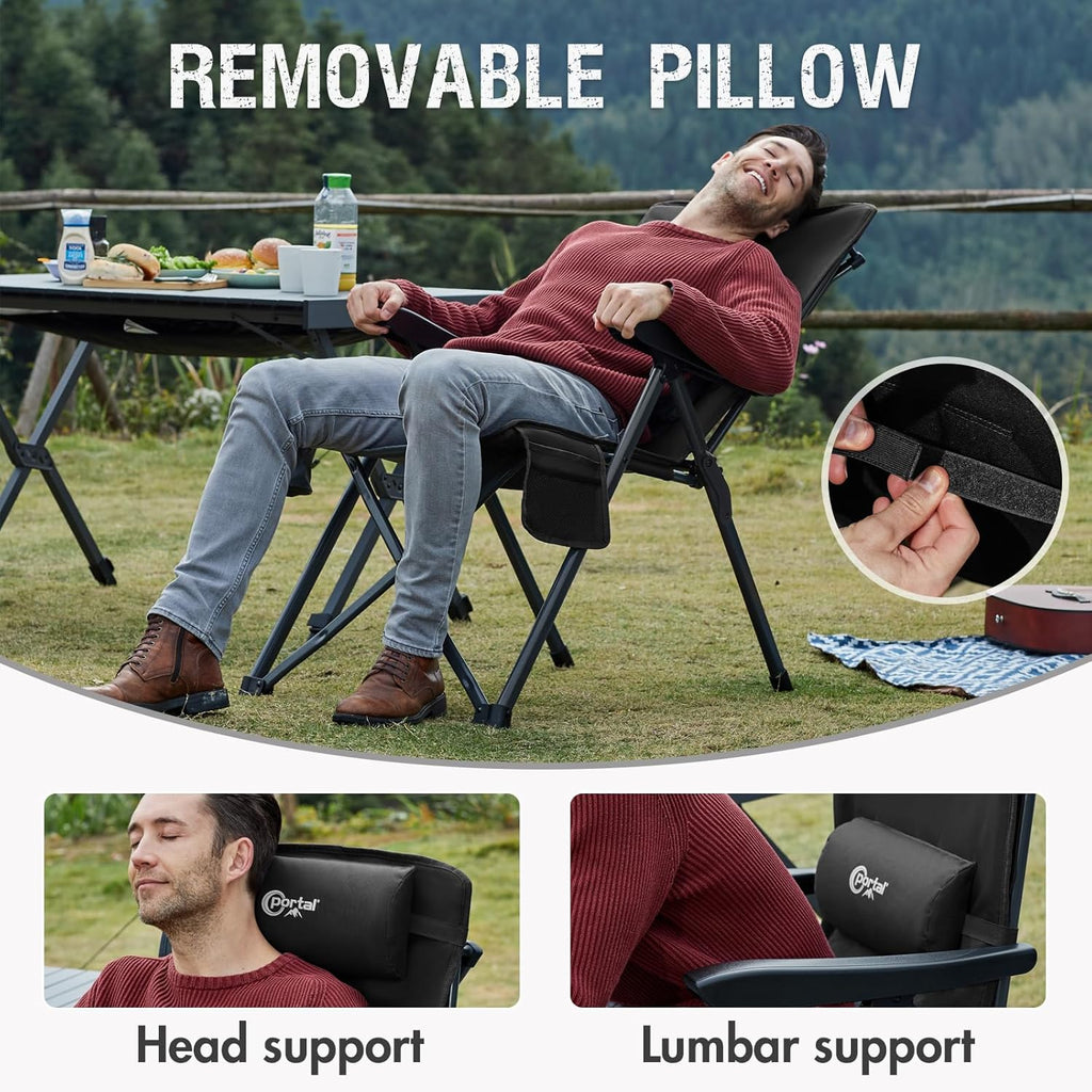Portal Reclining Camping Chair with Adjustable Back, Black